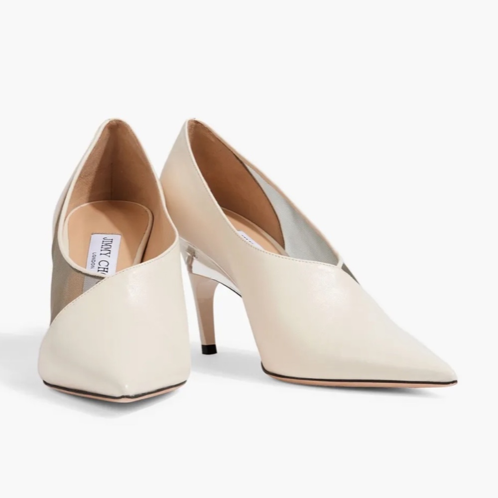 Jimmy Choo Siba 85 Mesh White Leather Heel
